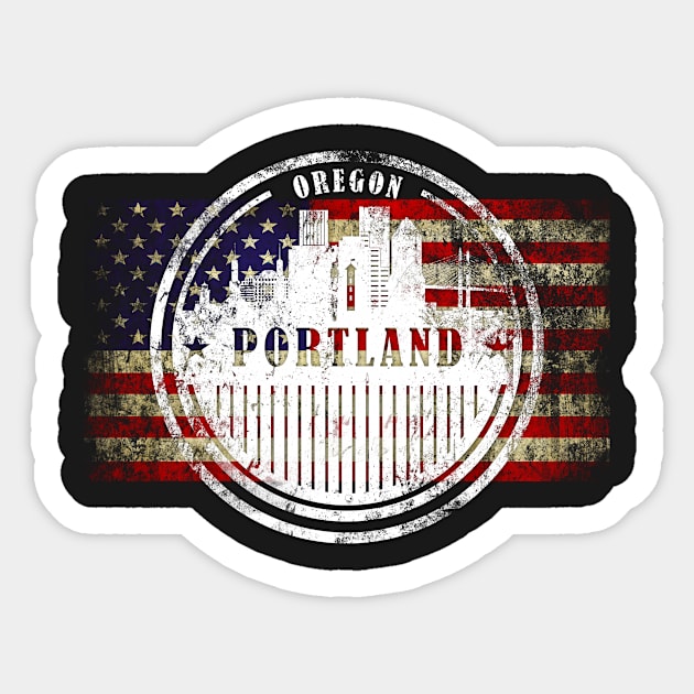 US flag with silhouette Portland City Sticker by DimDom